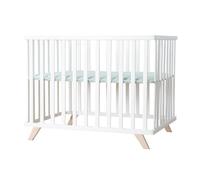 Parc Bébé Scandinave En Bois Massif + Tapis En Coton Bio Lil Planet Blanc - Vert Givré TU