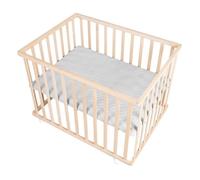 Roba Parc Bébé 75 X 100 Cm En Hêtre Massif Bio + Tapis Gris Hydrofuge + 4 Roulettes À Freins - Hauteur Réglable - Naturel Beige