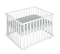 Parc bébé - ROBA - 75 x 100 cm - Tapis de parc 'Roba Style' vert givré inclus - Roulettes - Blanc