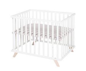Parc bébé scandinave en bois massif + tapis en coton bio lil planet blanc - gris argenté TU