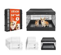VEVOR Parc Chien 61 cm 4 Côtes Enclos Lapin Métal avec Toit et Fond Noir pour Chiots, Chats, Petits Animaux de Compagnie, Salon, Chambres, Garages, Espaces Intérieurs, Pliable, avec Loquet de Porte