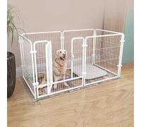 Parc Chien Interieur Pliable avec Porte Facile à Assembler Caisse de Mise Bas 6 Panneaux Enclos Lapin Exterieur Metal pour Chien et Petits Animaux(White,120x60x70cm)