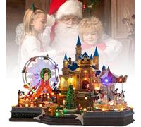 Parc D’Attractions du Village De Noël avec Arbre De Noël Tournant, Arbre De Noël Lumineux, Carrousel Animé Rotatif Et Grande Roue avec Musique Et Lumières LED pour La Décoration De Table De