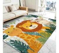 Parc d’Attractions Tapis Lavable Machine Salon 160 x 230 cm Antidérapant Poil Bas Résistant Cartoon Lion Girafe Animaux Motif Chambre Cuisine Entrée Salle Détente Dessous Lit Dortoir Décoration