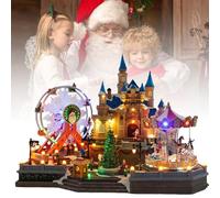 Parc d'attractions du Village de Noël avec Arbre de Noël tournant, carrousel animé Rotatif Lumineux et Grande Roue avec Musique et lumières LED pour décoration de Table de Noël