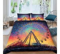 Parc D'Attractions Grande Roue Parure De Lit, Literie Housse De Couette 200X200 Cm Impression 3D Parure De Lit, Housse De Couette Et Taies d'oreiller avec 2 Fermeture Éclair 65X65 Cm - -614Q469P293K3