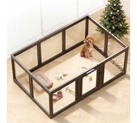 Parc de jeu d'intérieur en acrylique transparent pour petit animal de compagnie, facile à assembler, pour chiot, chat, lapin, cochon - Clôture transparente - Cage de niche pour mise bas (noir, 10