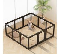 Parc de jeu d'intérieur en acrylique transparent pour petit animal de compagnie, facile à assembler, pour chiot, chat, lapin, cochon - Clôture transparente - Cage de niche pour mise bas (noir, 12