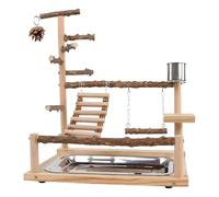 Parc des perroquets | Cintre de jeu en bois | Support de cintres pour oiseaux avec bol et plateau en acier inoxydable - pour entraînement, exercice, escalade, mastication de cacatoès, conures et
