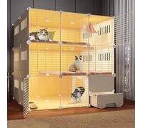 Parc d'intérieur à 3 étages pour chats et petits animaux, espace d'exercice spacieux avec bac à litière fermé