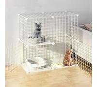 Parc d'intérieur en métal pour petits animaux de compagnie, parc avec porte pour chats, lapins, hérissons et cochons d'Inde, comprend un maillet, des panneaux, une litière et un hamac (blanc, 75 x 39