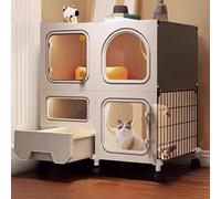 Parc d'intérieur for Chat avec Couvercle supérieur et bac à litière Extensible, boîtier sécurisé, Verrouillage amélioré for Balcon ou Usage Domestique(71 * 36.5 * 75cm)
