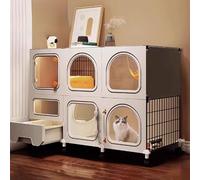 Parc d'intérieur pour chat avec couvercle supérieur, boîtier sécurisé et bac à litière extractible, serrure améliorée pour la maison ou le balcon