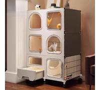 Parc d'intérieur pour chat avec couvercle supérieur, boîtier sécurisé et bac à litière extractible, serrure améliorée pour la maison ou le balcon