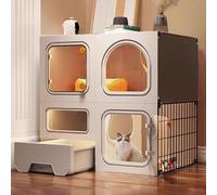 Parc d'intérieur pour chat avec couvercle supérieur et bac à litière extractible, boîtier sécurisé avec serrure améliorée pour une utilisation à la maison ou au balcon