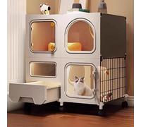 Parc d'intérieur pour chat avec couvercle supérieur et bac à litière extractible, boîtier sécurisé avec serrure améliorée pour balcon ou utilisation à la maison