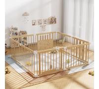 Parc en bois pour bébé avec verrou de sécurité pour enfants, cour de jeu extra large pour bébés et tout-petits, parc de jeu intérieur pour enfants, clôture portable en bois naturel, extensible