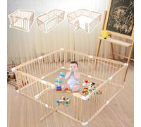 Parc en Bois pour Bébés et Tout-Petits, 160x180x61cm Grand Parc pour Bébé avec Porte Parc de Jeu Réglable pour Bébé Aire de Jeu Portable pour Bébé pour la Maison l'Intérieur et l'Extérieur