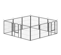 Parc Enclos Chien Modulable Pliable 12 Panneaux Porte Verrouillable Acier Époxy Noir