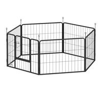 Parc Enclos Chien Modulable Pliable 6 Panneaux H.60cm Porte Verrouillable Acier Époxy Noir
