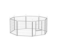 Parc enclos chien modulable pliable 8 panneaux porte verrouillable acier époxy gris