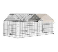 PawHut Clôture pour Petits Animaux Cage pour Animaux domestiques Cadre en métal galvanisé 4 piquets de Sol Inclus 220 x 103 x 103 cm Noir et Beige