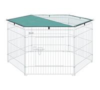 PawHut Parc enclos modulable acier 6 panneaux et 1 porte pour chiens lapins rongeurs petits animaux intérieur extérieur Ø 120 x 60 cm gris métal vert