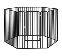 Parc Enclos Modulable Pour Chien 6 Panneaux Avec Porte Acier Époxy Noir