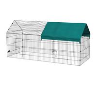 Parc Enclos Petits Animaux - 2 Portes, 2 Trappes Nourrissages, Zone Couverte - Acier Noir Polyester Vert