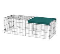 Parc Enclos Petits Animaux - 2 Portes, 3 Trappes Nourrissages, Zone Couverte - Acier Noir Polyester Vert