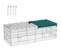 Parc enclos petits animaux - 2 portes, 3 trappes nourrissages, zone couverte - acier noir polyester vert
