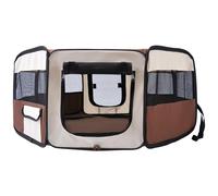 Parc Enclos Pliable Chien Chat Ø 90 X 41h Cm - 2 Portes, 2 Poches, Sac Transport - Acier Oxford Marron Beige