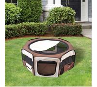 Parc enclos pliable pour chien chat petits animaux octogonal en tissu Oxford et acier Ø 90 x 41H cm marron beige