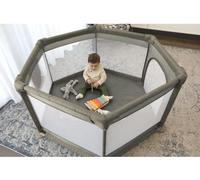 Parc Explore - DREAMBABY - 6 côtés avec base en tissu et cadre rembourré - Ø 1,40 m - H 70 cm - Taupe