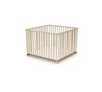 WEBABY - Parc bébé en bois XXL - 100x100 cm Hêtre Brut |Fond réglable sur 3 hauteurs|Poids maximum de 15 kg | Agés de moins de 24 mois