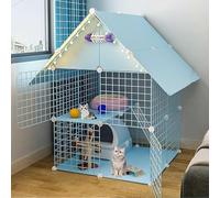 Parc for Chat à 2 Niveaux, Cage d'intérieur de Grande Taille avec bac à litière, Cage Pliable en métal avec Toit et Porte - Enclos for Animaux de Compagnie à Monter soi-même for Lapin, Cochon d'Inde,