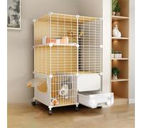 Parc for Chat avec bac à litière, Cage Semi-fermée for Chaton d'intérieur à Monter soi-même, Maison for Chat avec Roue, Cage en Fil métallique Amovible, Grand Lieu d'exercice(75x39x112cm)