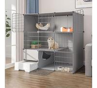 Parc for Chat d'intérieur avec bac à litière, Cage for Chat, enclos for Chat, Cage Amovible en métal for Petits Animaux, Parc for Chaton à Monter soi-même, très Grand Espace(111x49x109cm)