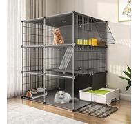 Parc for chat d'intérieur avec bac à litière Grand enclos for chat à faire soi-même Cages for petits animaux avec portes Cage for chaton Cages for animaux de compagnie à usage intérieur for chats(Schw
