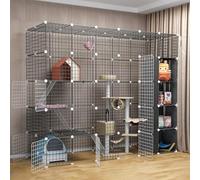 Parc for chat en métal à monter soi-même, cage grillagée en métal, clôture d'exercice avec porte et boîte de rangement for petits animaux de compagnie, lapins, hérissons, chats, cochons d'Inde(219*75*