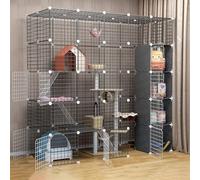 Parc for chat en métal à monter soi-même, cage grillagée en métal, clôture d'exercice avec porte et boîte de rangement for petits animaux de compagnie, lapins, hérissons, chats, cochons d'Inde(183*75*