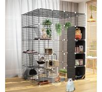 Parc for chat en métal à monter soi-même, cage grillagée en métal, clôture d'exercice avec porte et boîte de rangement for petits animaux de compagnie, lapins, hérissons, chats, cochons d'Inde(147*111