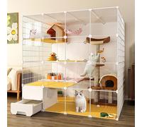 Parc for chat Grandes cages for chats d'intérieur, parc for chat à monter soi-même avec bac à litière for chat, niches métalliques amovibles semi-fermées for animaux de compagnie, grand lieu d'exercic