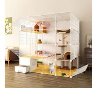 Parc for chat Grandes cages for chats d'intérieur, parc for chat à monter soi-même avec bac à litière for chat, niches métalliques amovibles semi-fermées for animaux de compagnie, grand lieu d'exercic