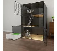 Parc intérieur et extérieur pour chat avec porte, cage à faire soi-même pour petits animaux avec litière et échelle, clôture en maille métallique cryptée pour animaux de compagnie
