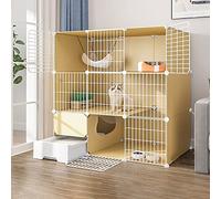 Parc intérieur pour chat - Maison amovible pour petits animaux de compagnie - Idéal pour 1 à 3 chats - Avec bac à litière - Enclos multifonction pour chat pour l'exercice et le jeu