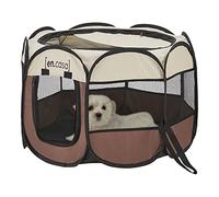 Parc Pliable Octogonal pour Animaux de Compagnie Enclos Portable pour Chiens Chats pour Intérieur Extérieur Polyester Acier 58 x 91 x 91 cm Marron Crème