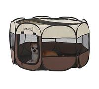 Parc Pliable Octogonal pour Animaux de Compagnie Enclos Portable pour Chiens Chats pour Intérieur Extérieur Polyester Acier 58 x 114 x 114 cm Marron Crème