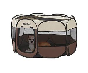 Parc Pliable Octogonal pour Animaux de Compagnie Enclos Portable pour Chiens Chats pour Intérieur Extérieur Polyester Acier 58 x 114 x 114 cm Marron Crème