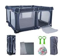 Parc pliable pour bébé 127 x 127 cm, parc de jeu portable pour enfants, clôture intérieure et extérieure avec maille visible, zone de sécurité, cour de jeu de voyage avec tapis (gris)